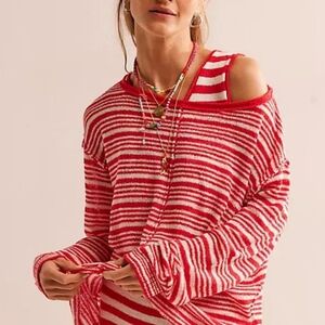 Free People Beach Bailey Sweater Knit Pullover Red